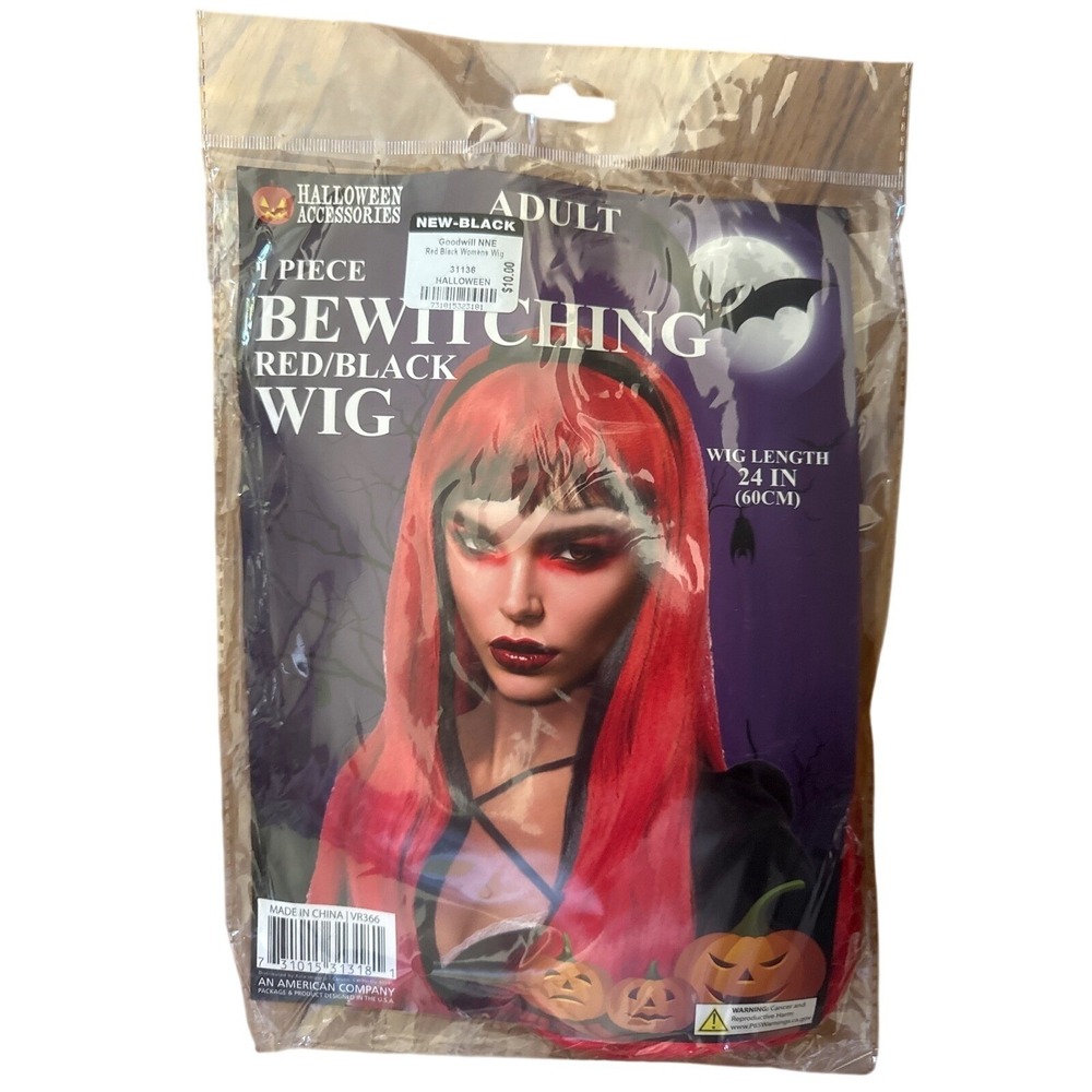 Halloween Accessories Bewitching Red and Black Wig Adult Costume 24 Inch